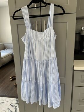 MINKPINK Light Blue and White Striped Mini Dress